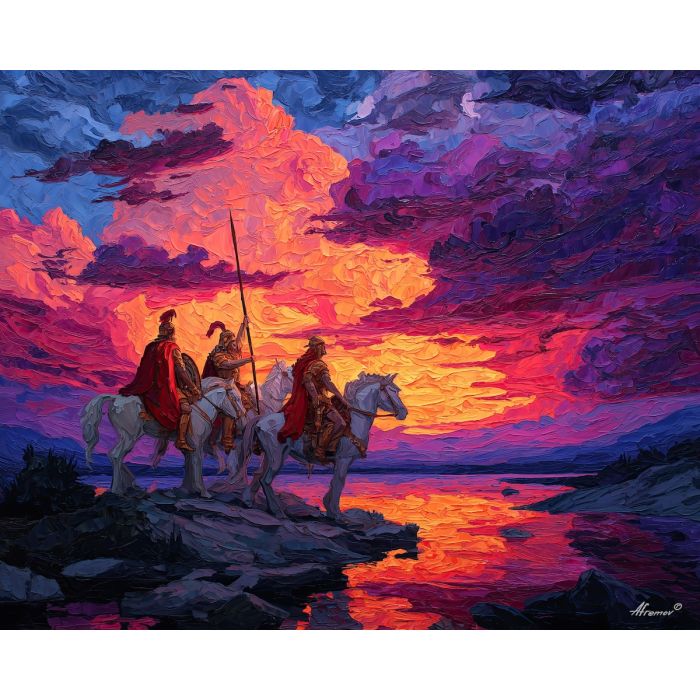 greek, mythology, palette knife, oil painting, impasto, textured strokes, vivid colors, expressive art, modern painting, bold composition, dramatic light, color contrast, atmospheric, visual storytelling, contemporary art, creative, illustrative