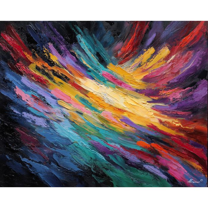 calligraphy, palette knife, oil painting, impasto, textured strokes, vivid colors, expressive art, modern painting, bold composition, dramatic light, color contrast, atmospheric, visual storytelling, contemporary art, creative, illustrative