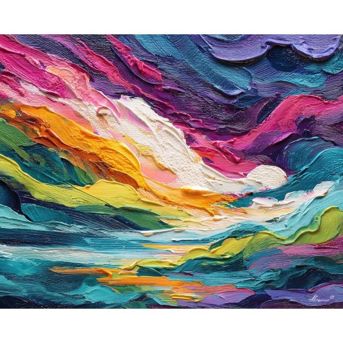 calligraphy, palette knife, oil painting, impasto, textured strokes, vivid colors, expressive art, modern painting, bold composition, dramatic light, color contrast, atmospheric, visual storytelling, contemporary art, creative, illustrative