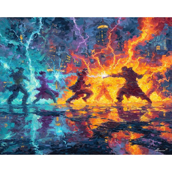 video, game, palette knife, oil painting, impasto, textured strokes, vivid colors, expressive art, modern painting, bold composition, dramatic light, color contrast, atmospheric, visual storytelling, contemporary art, creative, illustrative