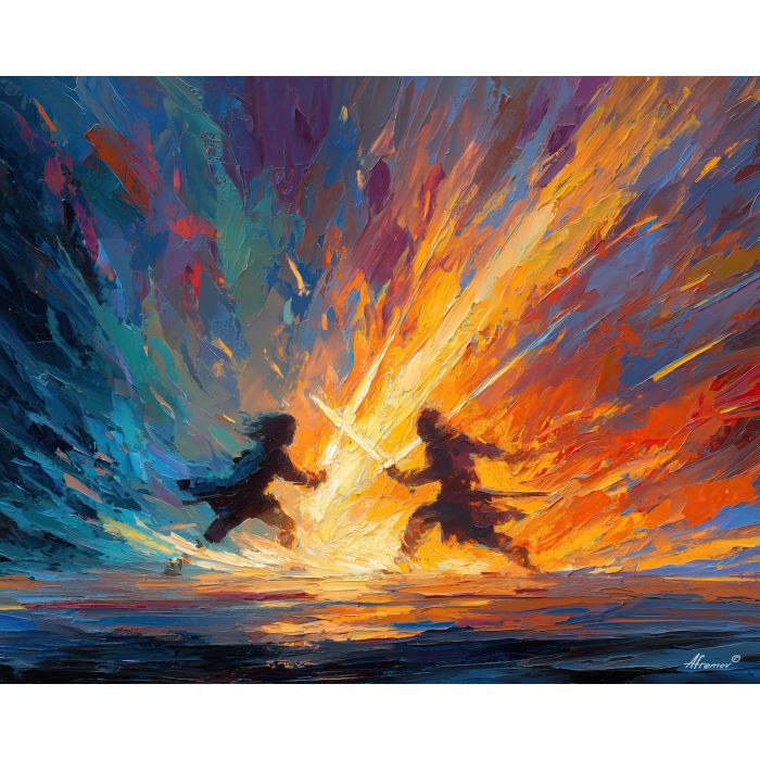 video, game, palette knife, oil painting, impasto, textured strokes, vivid colors, expressive art, modern painting, bold composition, dramatic light, color contrast, atmospheric, visual storytelling, contemporary art, creative, illustrative