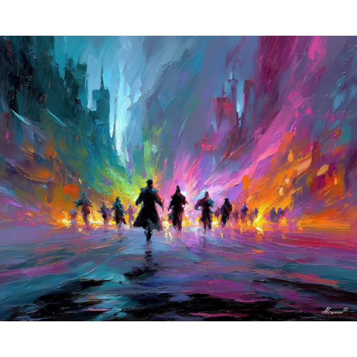 video, game, palette knife, oil painting, impasto, textured strokes, vivid colors, expressive art, modern painting, bold composition, dramatic light, color contrast, atmospheric, visual storytelling, contemporary art, creative, illustrative