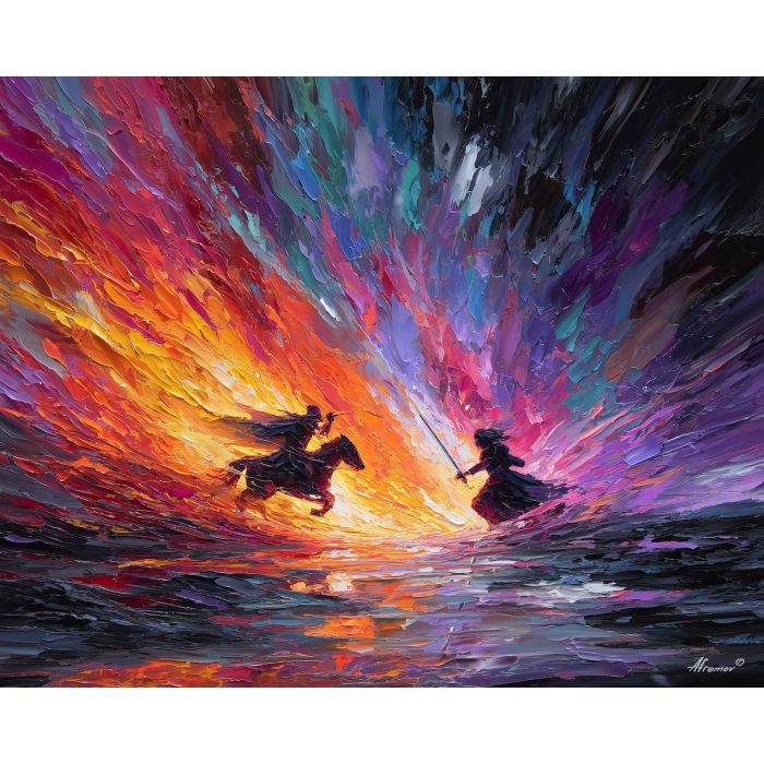 video, game, palette knife, oil painting, impasto, textured strokes, vivid colors, expressive art, modern painting, bold composition, dramatic light, color contrast, atmospheric, visual storytelling, contemporary art, creative, illustrative