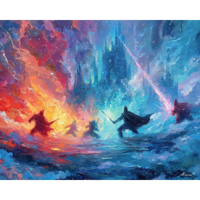 video, game, palette knife, oil painting, impasto, textured strokes, vivid colors, expressive art, modern painting, bold composition, dramatic light, color contrast, atmospheric, visual storytelling, contemporary art, creative, illustrative