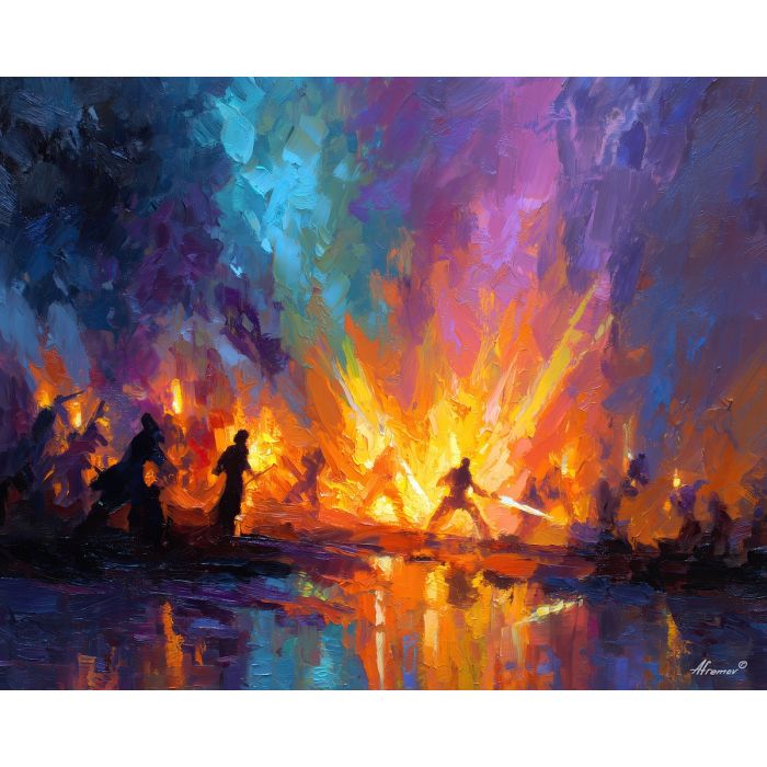 video, game, palette knife, oil painting, impasto, textured strokes, vivid colors, expressive art, modern painting, bold composition, dramatic light, color contrast, atmospheric, visual storytelling, contemporary art, creative, illustrative