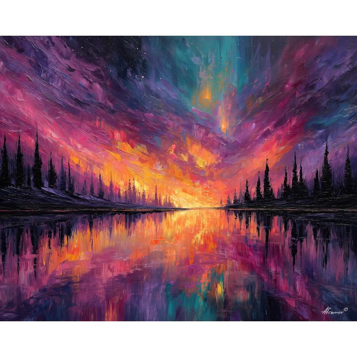 silent, tundra, palette knife, oil painting, impasto, textured strokes, vivid colors, modern art, expressive painting, bold composition, atmospheric, dramatic light, color contrast, contemporary, visual storytelling, creative art, fine art