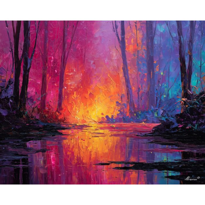 hidden, delta, palette knife, oil painting, impasto, textured strokes, vivid colors, modern art, expressive painting, bold composition, atmospheric, dramatic light, color contrast, contemporary, visual storytelling, creative art, fine art