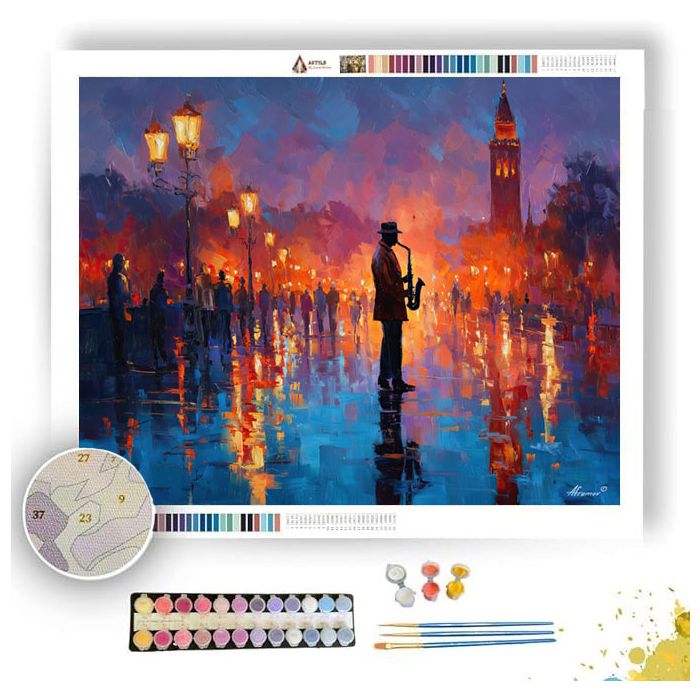 MARRAKECH SAXOPHONIST UNDER LAMPS - Paint by Numbers Full Kit