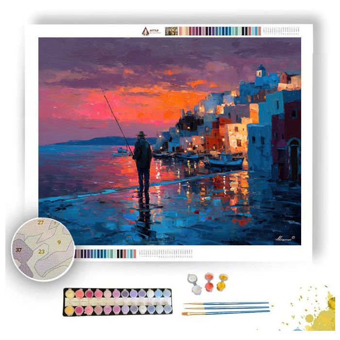 SANTORINI FISHERMAN AT TWILIGHT - Paint by Numbers Full Kit