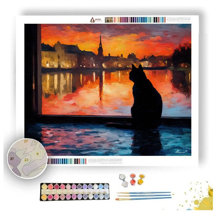 STOCKHOLM WINDOW CAT SILHOUETTE - Paint by Numbers Full Kit