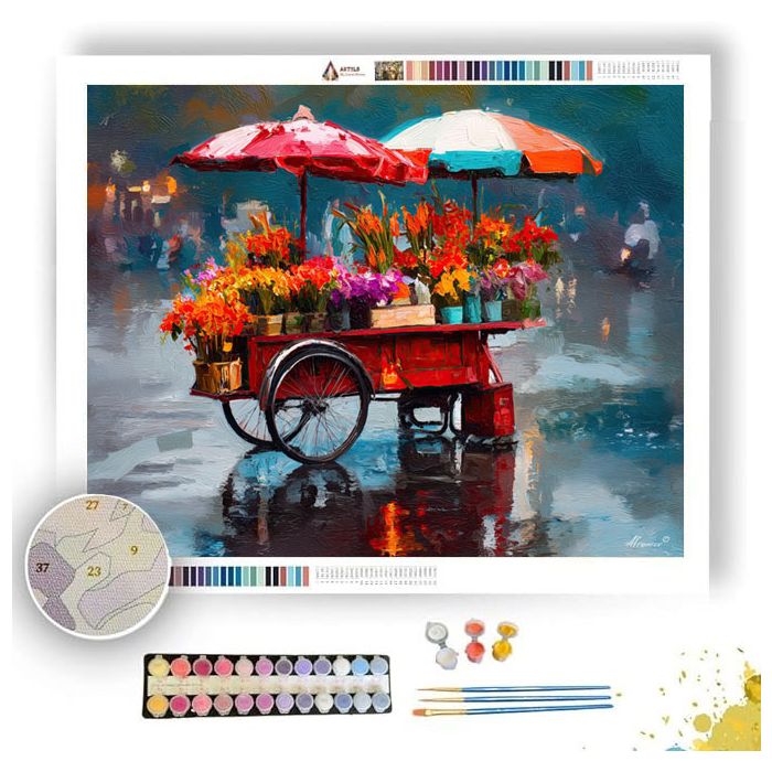 BANGKOK FLOWER CART RAIN - Paint by Numbers Full Kit