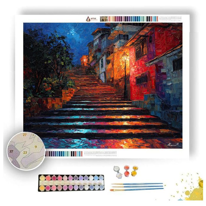 BANGKOK COBBLESTONE STEPS NIGHT - Paint by Numbers Full Kit