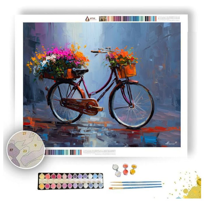 KUALA LUMPUR VINTAGE BICYCLE FLOWERS - Paint by Numbers Full Kit