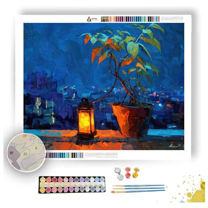 BALCONY NIGHT LANTERN PLANT - Paint by Numbers Full Kit