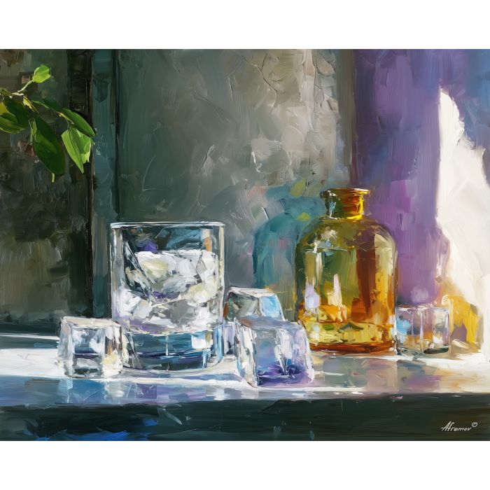broken glass, a glass splinter catching sun, a car window aftermath, soft haze around the brightest glints, cobalt and white highlights with cool gray, minimal but electric, foreground subject, impasto texture, textured strokes, atmospheric depth, oil painting, palette knife texture, impasto oil, thick paint, bold brushwork, soft glow, color contrast, layered depth, foreground focus, background gradient