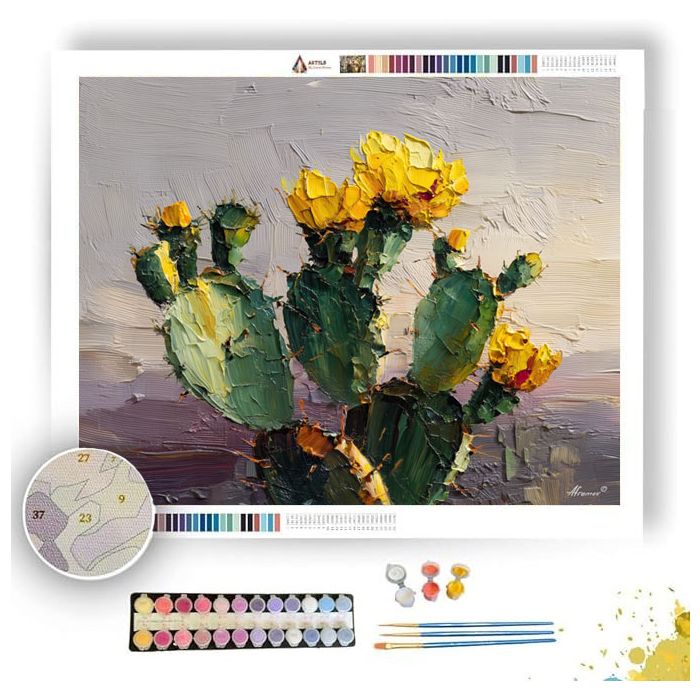 CACTUS WITH YELLOW BLOOM - Paint by Numbers Full Kit