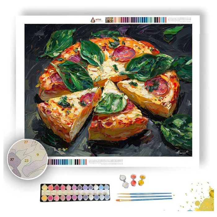 PIZZA WITH BASIL LEAVES - Paint by Numbers Full Kit