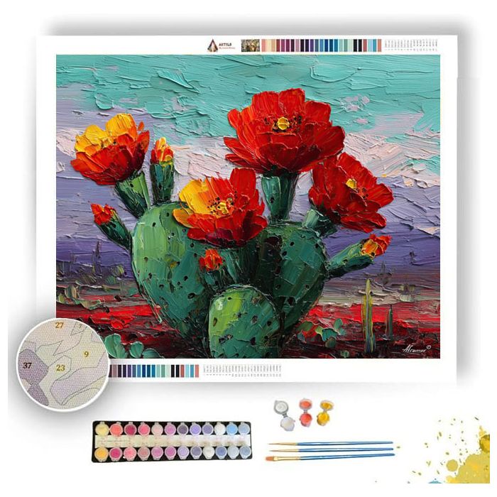 CACTUS WITH RED FLOWERS - Paint by Numbers Full Kit