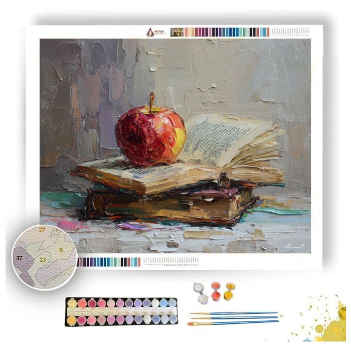 APPLE BESIDE BOOK - Paint by Numbers Full Kit