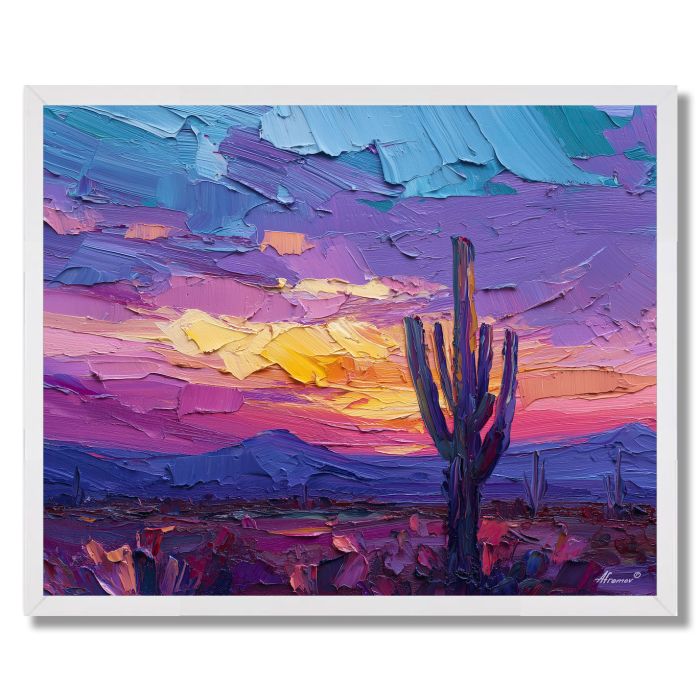 CACTUS UNDER PURPLE SKY - FRAMED