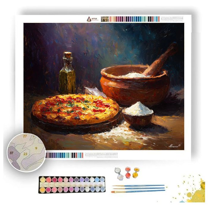 PIZZA BESIDE FLOUR BOWL - Paint by Numbers Full Kit