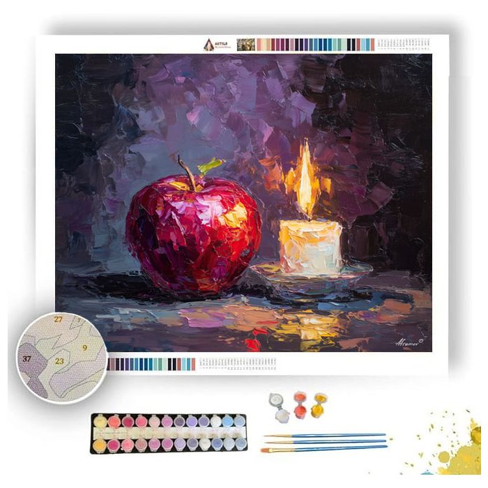 APPLE BESIDE CANDLE - Paint by Numbers Full Kit