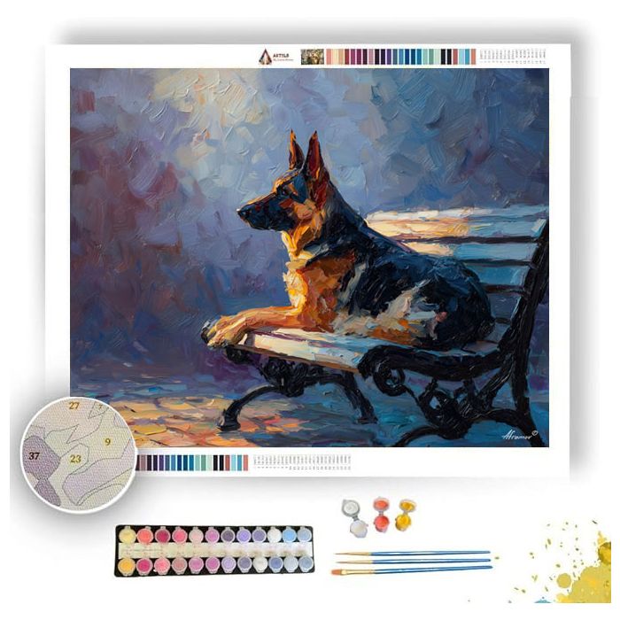 DOG NEAR PARK BENCH - Paint by Numbers Full Kit