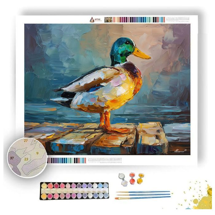 DUCK NEAR WOODEN PIER - Paint by Numbers Full Kit