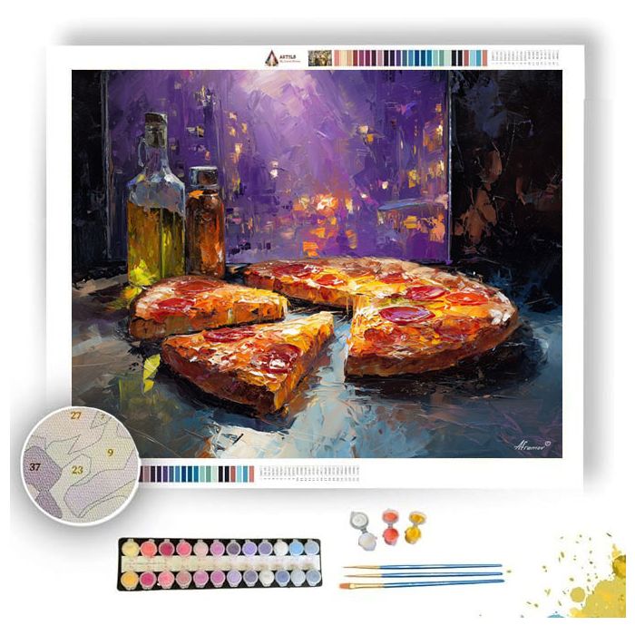 PIZZA UNDER WARM LIGHT - Paint by Numbers Full Kit