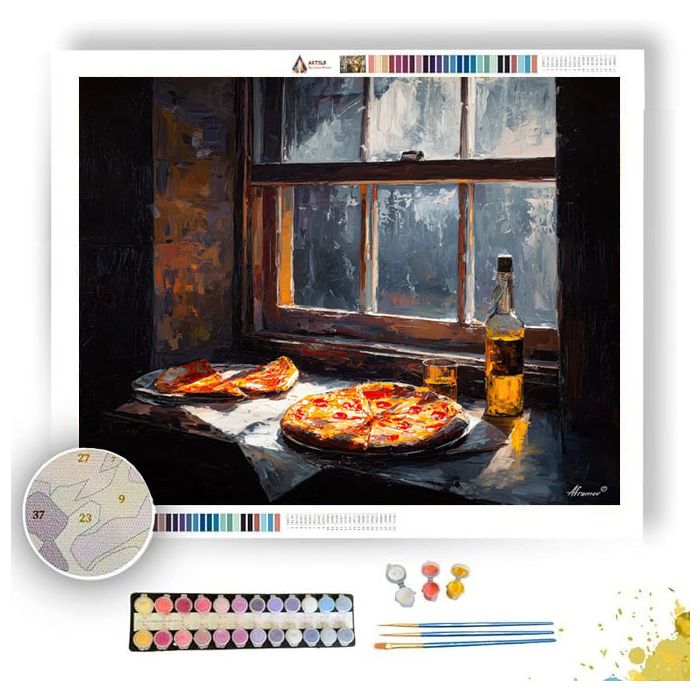 PIZZA NEAR WINDOW LIGHT - Paint by Numbers Full Kit