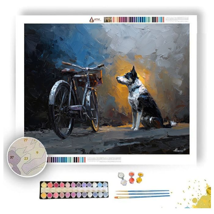 DOG BESIDE BICYCLE - Paint by Numbers Full Kit