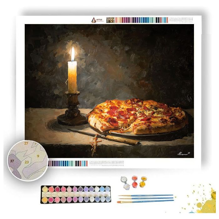 PIZZA BESIDE CANDLE - Paint by Numbers Full Kit