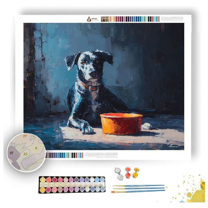 DOG BESIDE FOOD BOWL - Paint by Numbers Full Kit