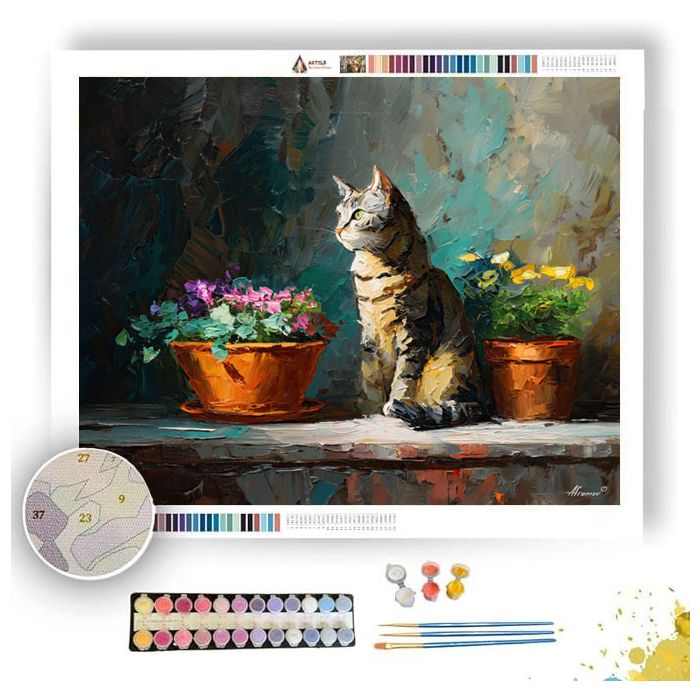 CAT BESIDE FLOWER POT - Paint by Numbers Full Kit