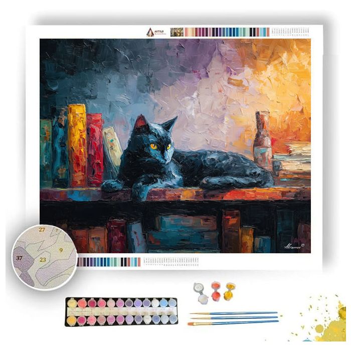 CAT ON BOOKSHELF - Paint by Numbers Full Kit