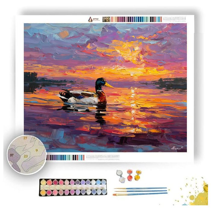 DUCK SWIMMING AT SUNSET - Paint by Numbers Full Kit