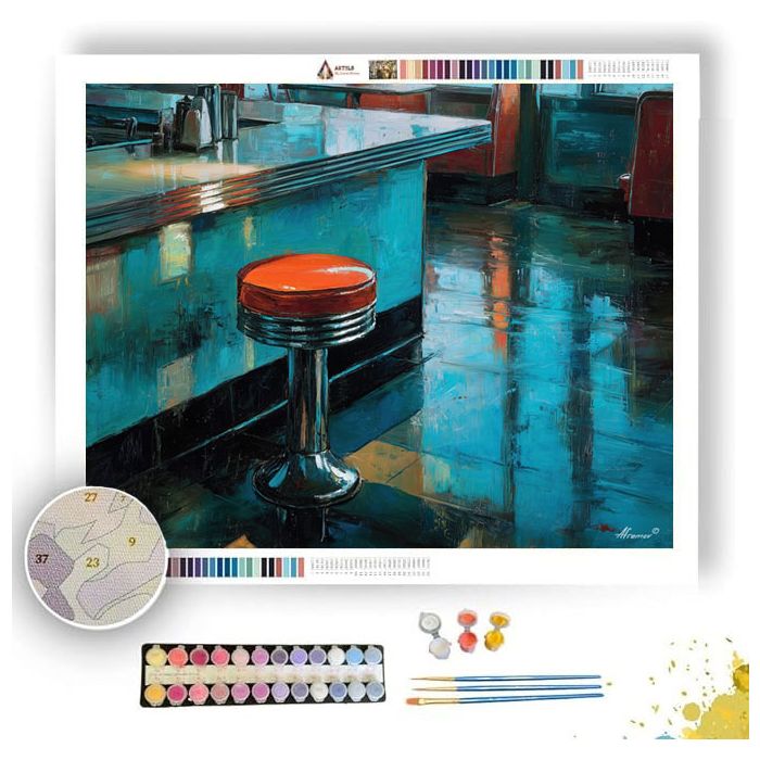 DINER STOOL IN NEON BY WINDOW LIGHT - Paint by Numbers Full Kit