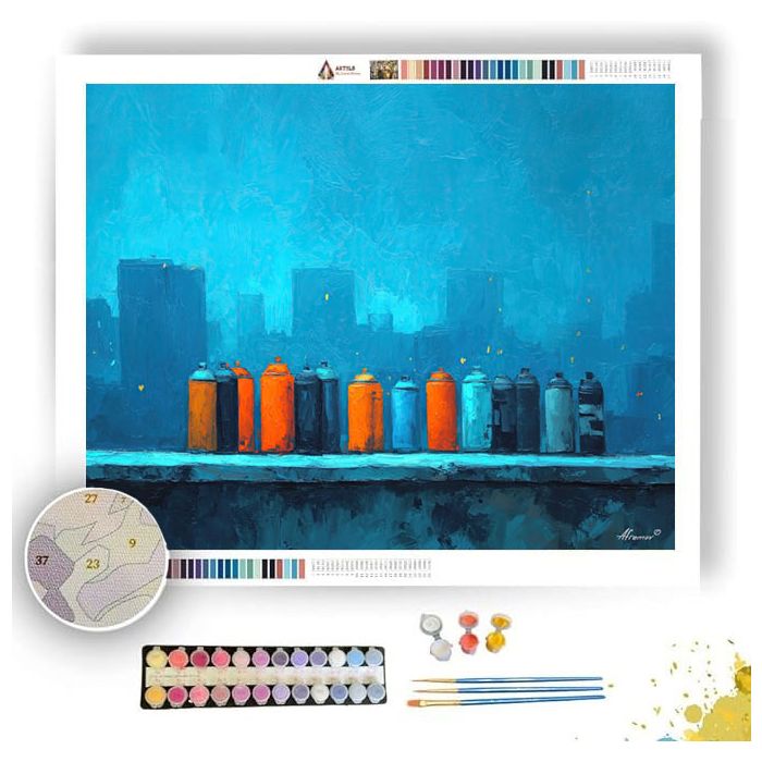 SPRAY CANS AT DUSK QUIET - Paint by Numbers Full Kit