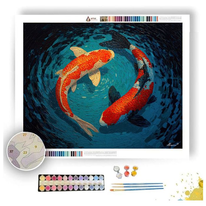 KOI TURNING TOGETHER AT FIRST LIGHT - Paint by Numbers Full Kit