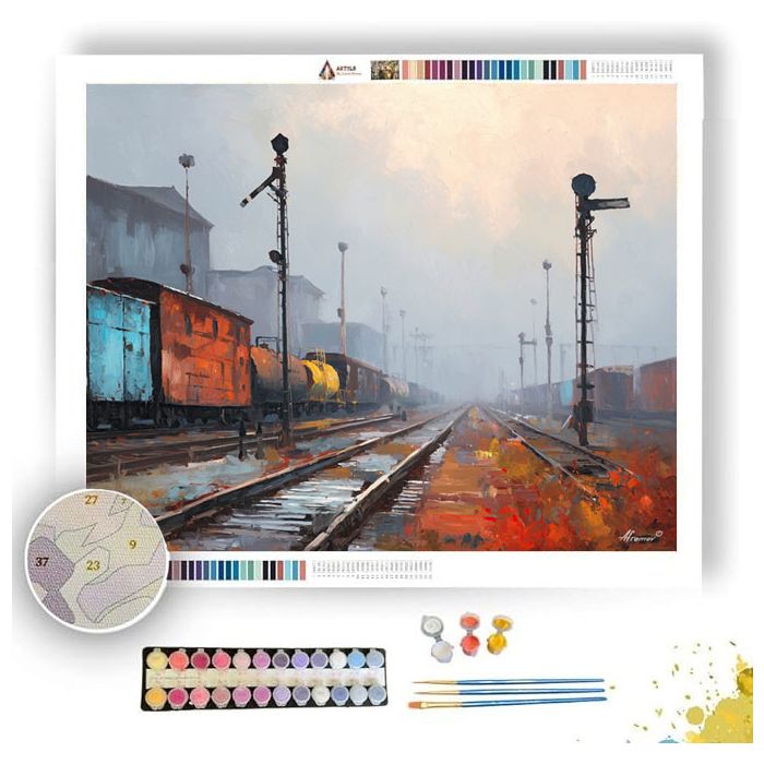 TRAIN YARD IN FOG - Paint by Numbers Full Kit