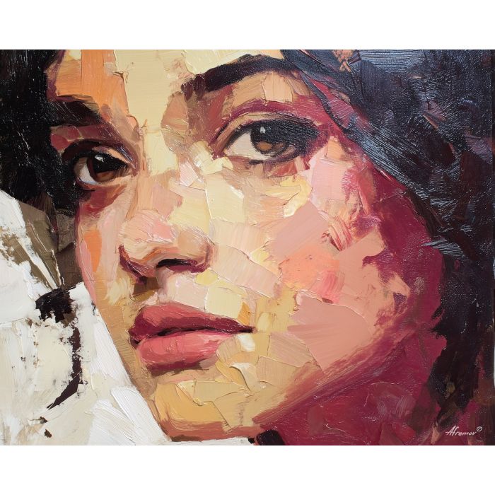 lip, a close portrait scene focused on studio hush lips, a portrait or fashion setting, studio hush lips, crimson and coral with charcoal and cream highlights, glamorous and dramatic, foreground subject, impasto texture, textured strokes, atmospheric depth, oil painting, palette knife texture, impasto oil, thick paint, bold brushwork, soft glow, color contrast, layered depth, foreground focus, background gradient