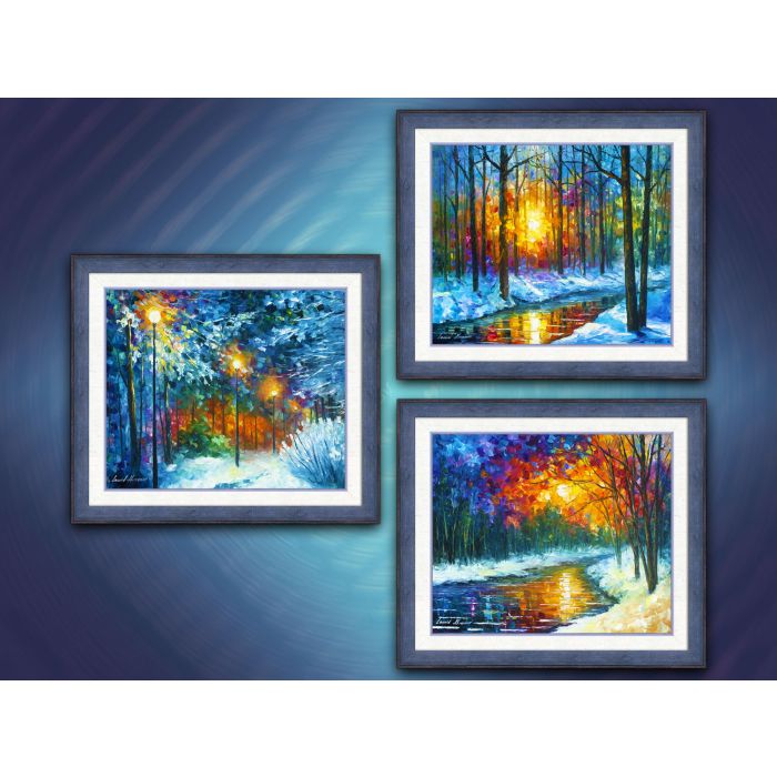 Winter here - set of 3 framed paintings