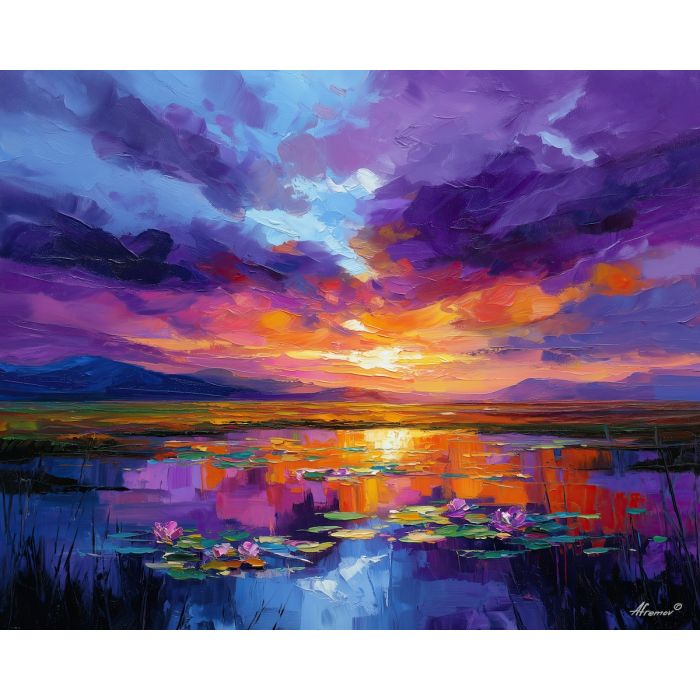 CLOUD BASIN, a daylight basin filled with low clouds flower banks and impossible warm reflections vivid Leonid Afremov style mood bol, landscape painting, surreal landscape, surreal wall art, oil painting, canvas art, wall art, Afremov style, palette knife texture, daylight landscape, colorful scenery, decorative artwork, textured painting, fantasy landscape, gallery wall art, luminous painting, bright landscape art, dream scenery, home decor art