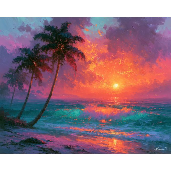 leaning palms, palms framing, framing turquoise, leaning art, leaning painting, palms art, palms painting, framing art, framing painting, turquoise art, turquoise painting, surf art, surf painting, fiery art, fiery painting, coral art, coral painting, sunset art, sunset painting, avelaglow