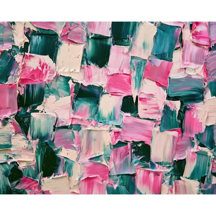 ivory electric, pink forest, jubilee mirror art, afremov inspired, abstract oil painting, palette knife abstract, thick brush strokes, heavy impasto art, bold color fields, textured wall decor