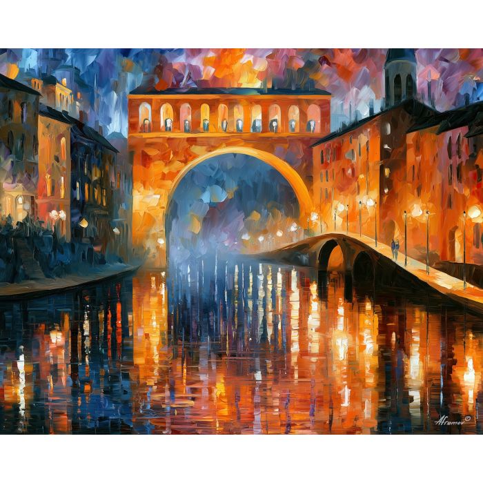 whisper rivergate, one arch, whisper rivergate art, textured oil painting, dream city painting, fantasy cityscape, afremov style art, palette knife city, thick brush strokes, heavy impasto painting