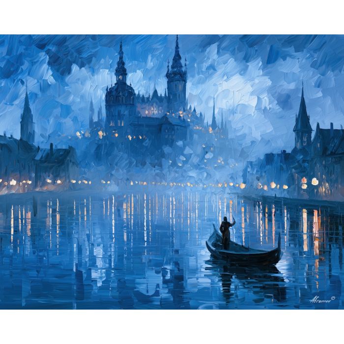 azure fogkeep, single fortress, azure fogkeep art, thick brush strokes, heavy impasto painting, broad city shapes, minimal detail art, glowing reflections, colorful wall decor, fantasy wall art