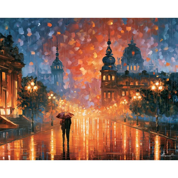 wishbone rainpalace, rain palace, wishbone rainpalace art, fantasy cityscape, afremov style art, palette knife city, thick brush strokes, heavy impasto painting, broad city shapes, minimal detail art
