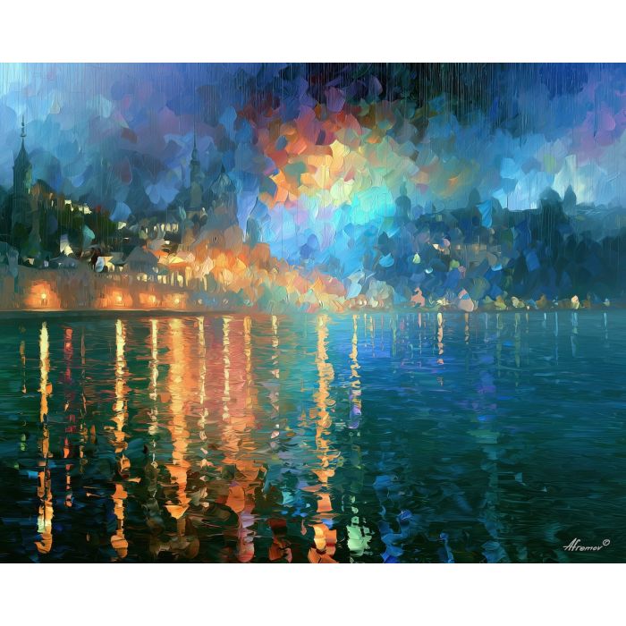 rune tidewall, facing green, rune tidewall art, dream city painting, fantasy cityscape, afremov style art, palette knife city, thick brush strokes, heavy impasto painting, broad city shapes