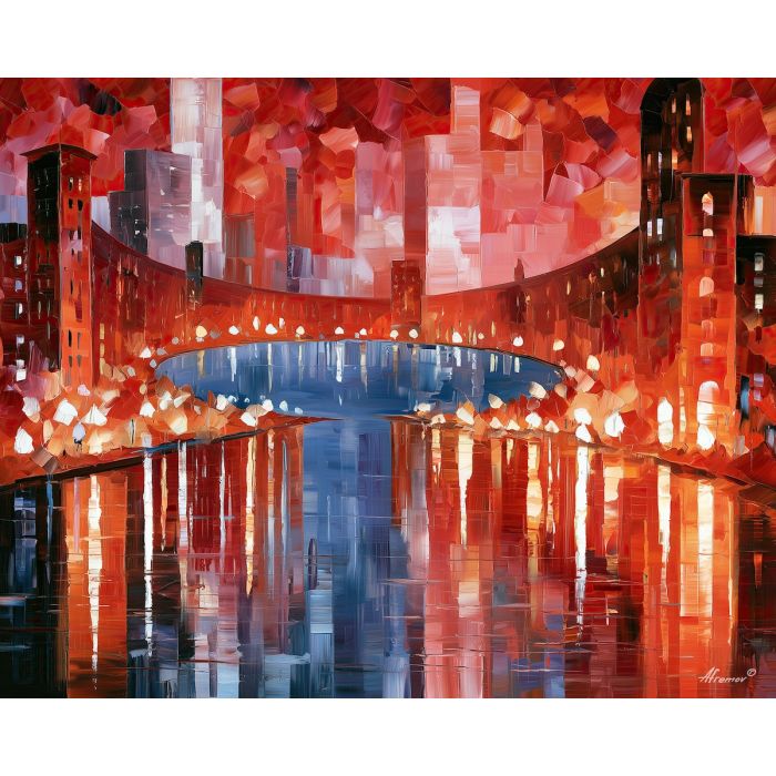 ruby ringwall, circular wall, ruby ringwall art, afremov style art, palette knife city, thick brush strokes, heavy impasto painting, broad city shapes, minimal detail art, glowing reflections